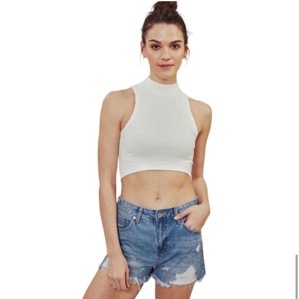 Distressed denim shorts